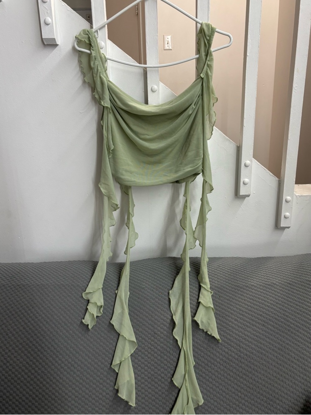 SHEIN Sage Green Mesh Ruffle Crop Top - Size Medium